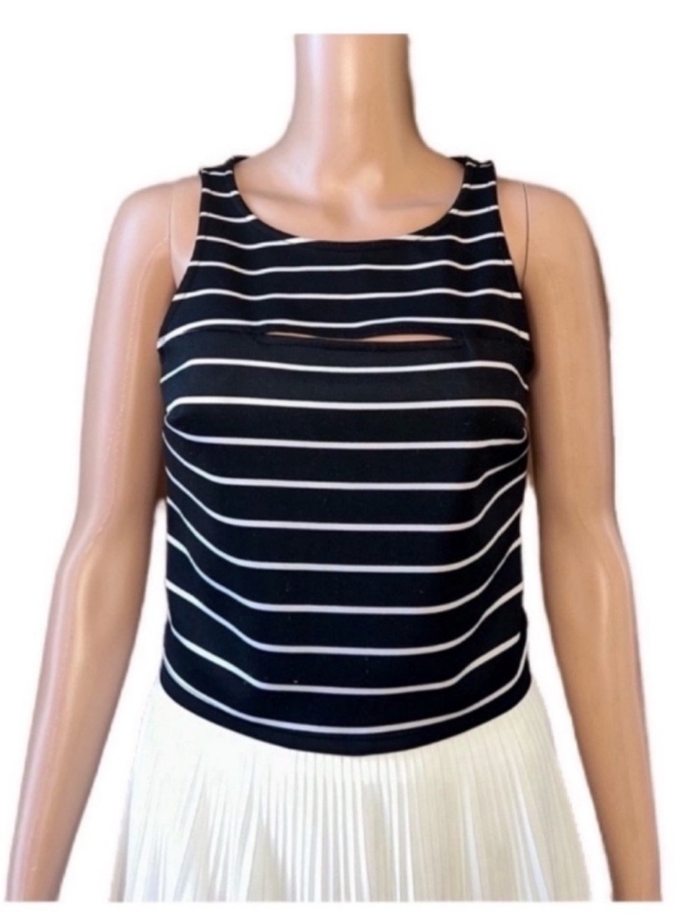 Decree Black & White Striped Crop Tank with Front Slit